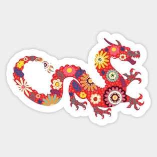 Red dragon with flowers Sticker